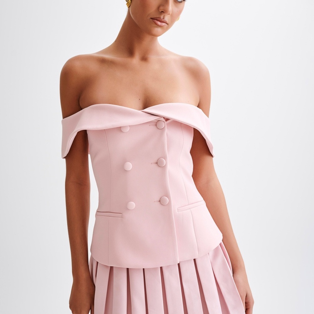 Meshki Pink Off-Shoulder Button Down Shirt and Skirt - MEDIUM